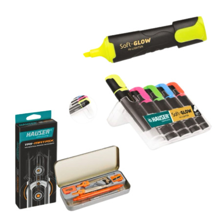Hauser Soft Glow Hi-Lighter Assorted - Free Tri Matrix Mathematical Box